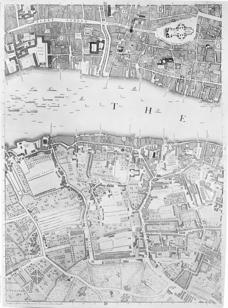 セントポールとバンクサイドの地図、ロンドン、1746 作： ジョン・ロック