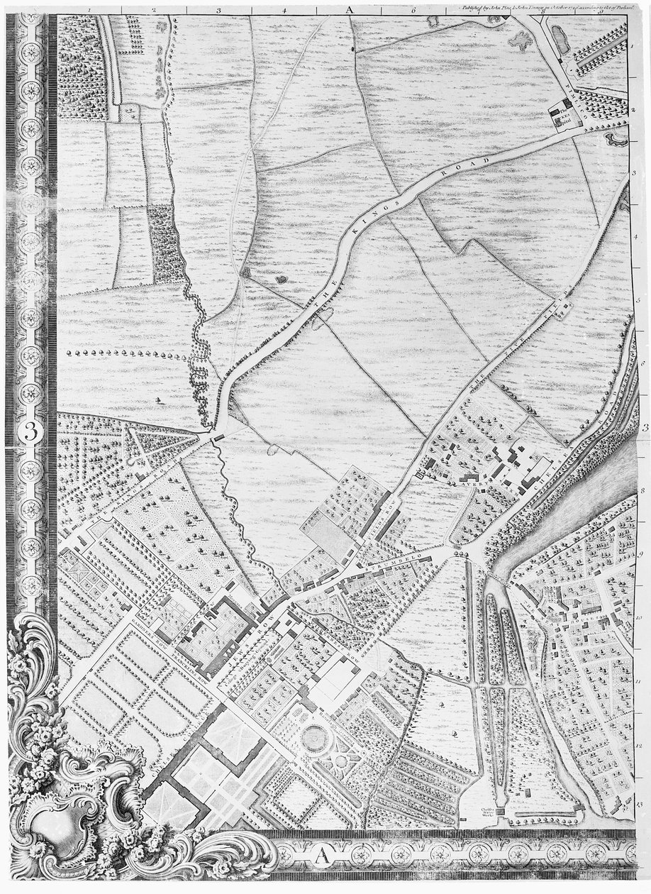 キングスロードの地図、ロンドン、1746 作： ジョン・ロック