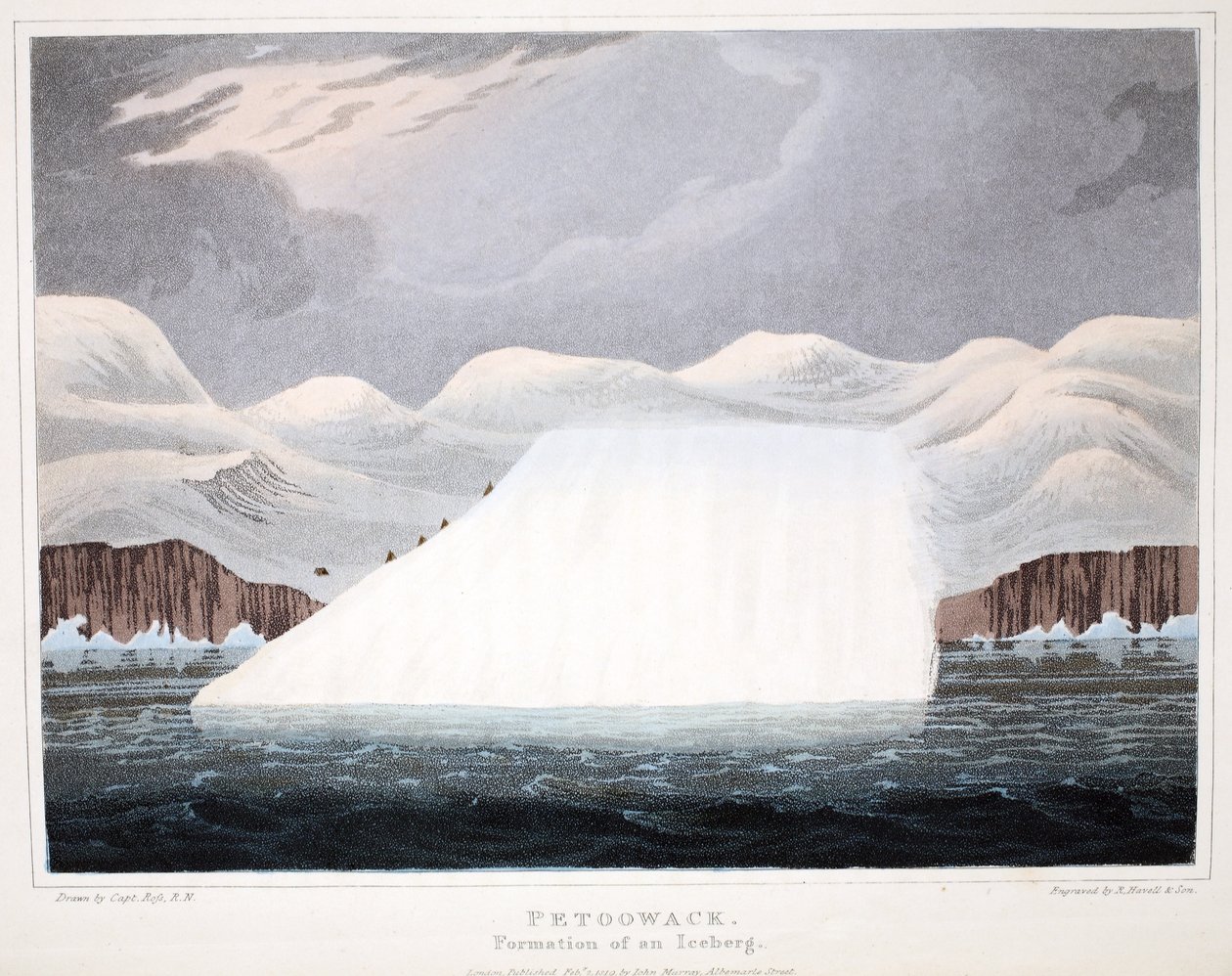 ペトワック、氷山の形成、「発見の航海...」のイラスト、1819年（手描きの彫刻） 作： ジョン・ロス