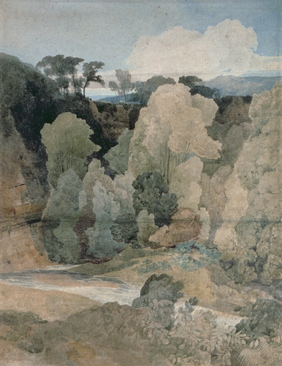 Devil&39;s Elbow、Rokeby Park、c.1806-7（鉛筆、紙にトイレ） 作： ジョンセルコットマン