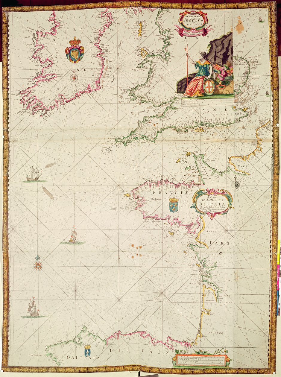 Ms 1288イングランドとアイルランドの海岸とビスケー湾の海図 作： ジョン・セラー