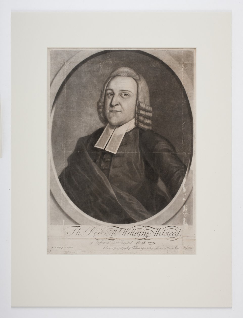 ニューイングランドのボストンのウィリアム・ウェルスティード牧師、1753年頃（メゾチント） 作： ジョン・シングルトン・コプリー
