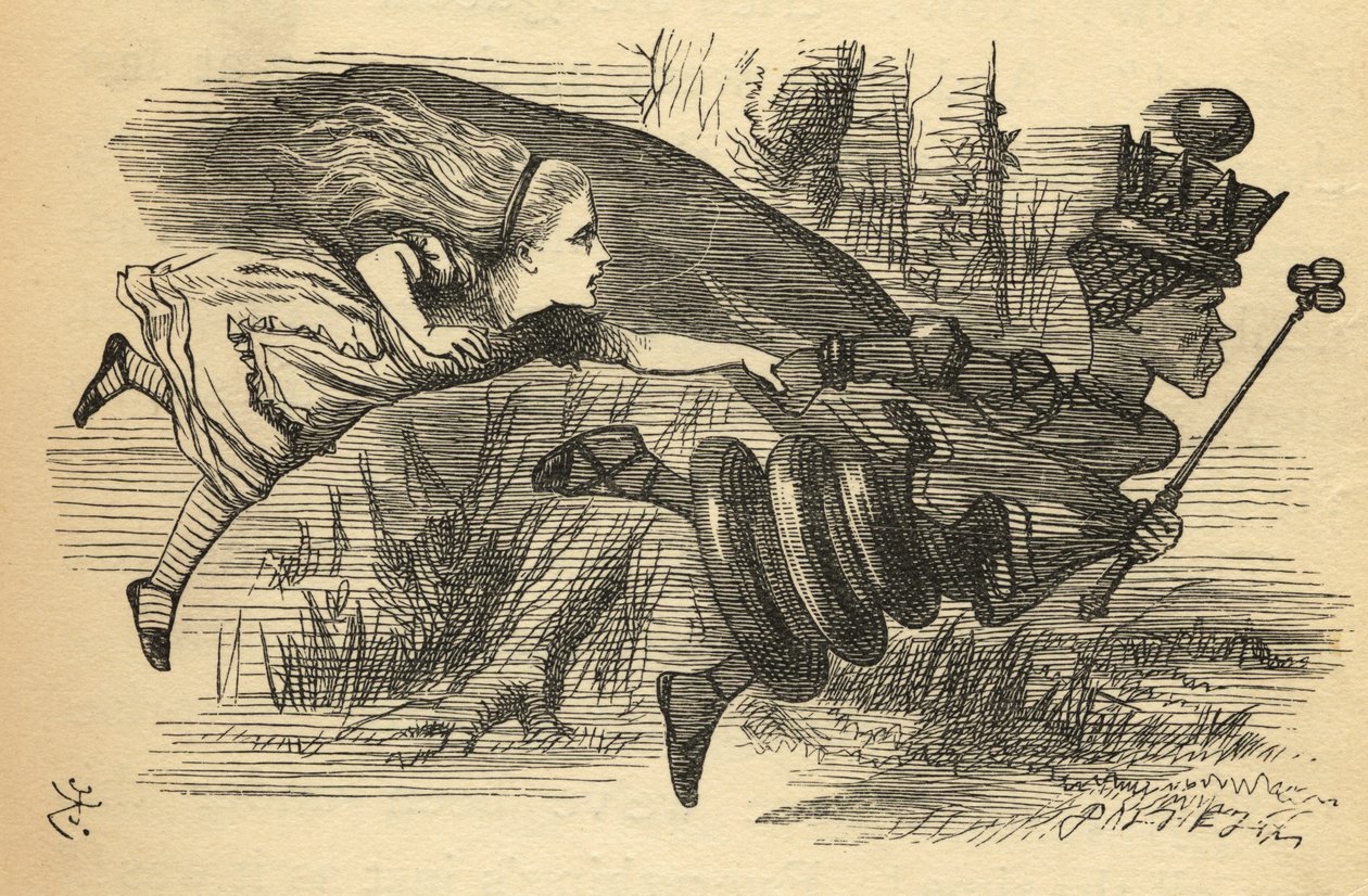 アリスと赤い女王、ルイスキャロルの「鏡を通して」（1832-98）のイラストは1871年に最初に公開されました 作： ジョン・テニエル
