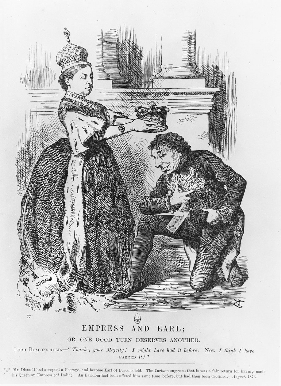 ディズレーリは1876年にビクトリア女王によって種族を与えられました 作： ジョン・テニエル