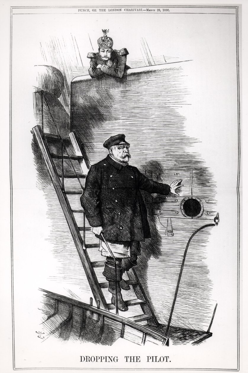 1890年3月29日の「パンチ、またはロンドンシャリヴァリ」からのオットーフォンビスマルク（1815-98）とカイザーヴィルヘルムII（1859-1941）の風刺漫画「Dropping the Pilot」 作： ジョン・テニエル
