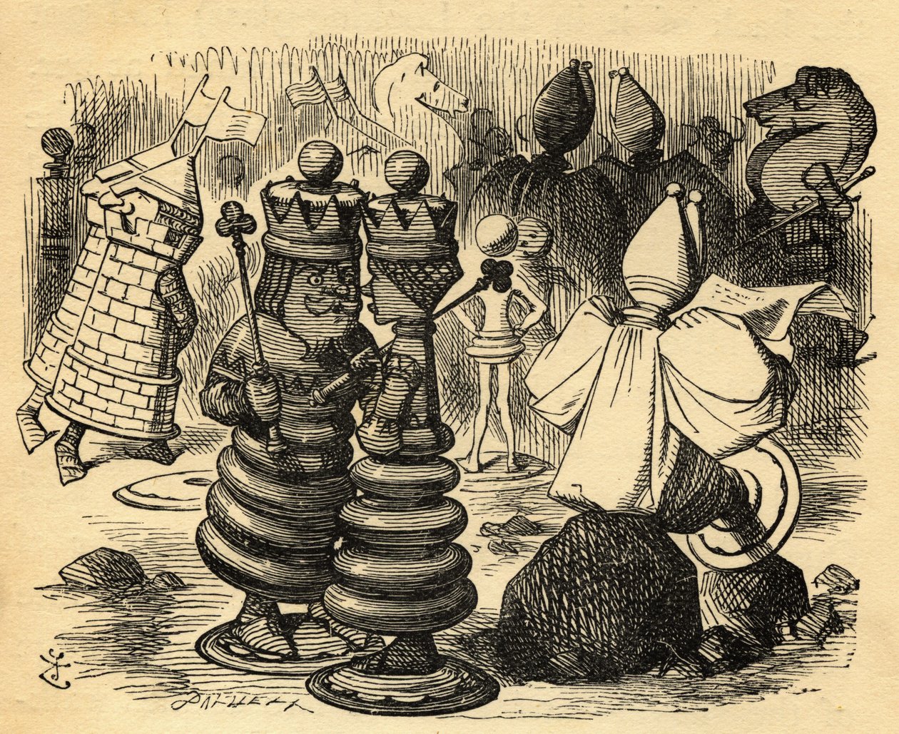 チェスプレーヤー、ルイスキャロル（1832-98）の「Through the Looking Glass」からのイラスト、1871年に初公開 作： ジョン・テニエル