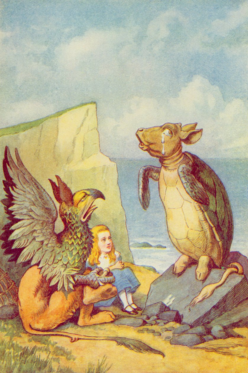モックタートルとグリフォン、ルイスキャロル作「不思議の国のアリス」（1832-9）のイラスト 作： ジョン・テニエル