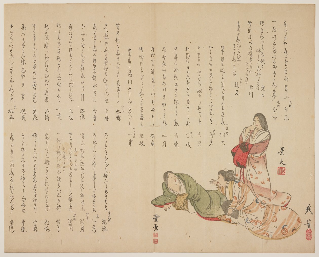 （裁判所の服装の3人の女性）、c。 1818 作： ジョン・トーマス・バーバー・ボーモント