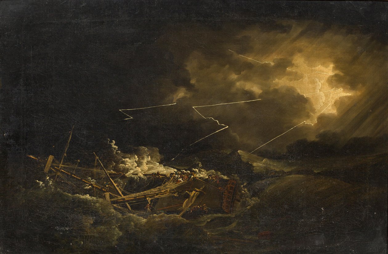 1780年の大ハリケーン中のプエルトリコ沖のHMSディールキャッスルの残骸 作： ジョン・トーマス・セール