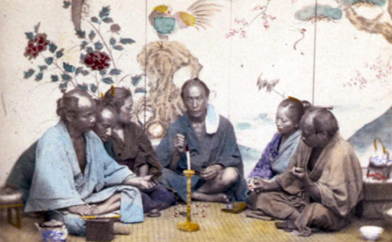 日本の茶道、1890年（手描きの写真） 作： ジョン・トムソン