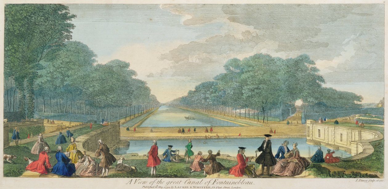 フォンテーヌブローの大運河の眺め、1794年発行（カラー彫刻） 作： ジョン・ティニー