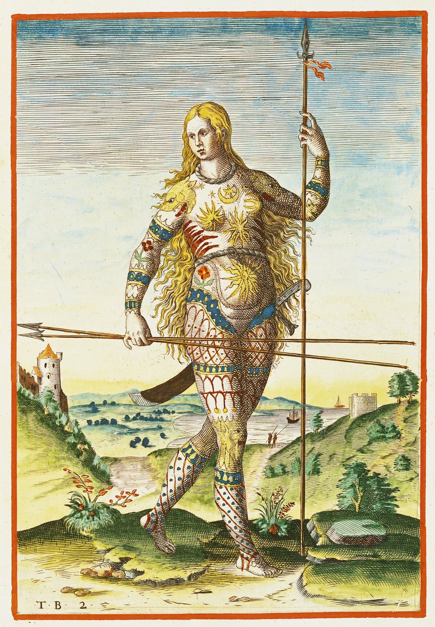 ピクティッシュな女性、セオドア・ド・ブライ（1528-98）1585-88によって刻まれた「注目すべき物語...」 作： ジョンホワイト