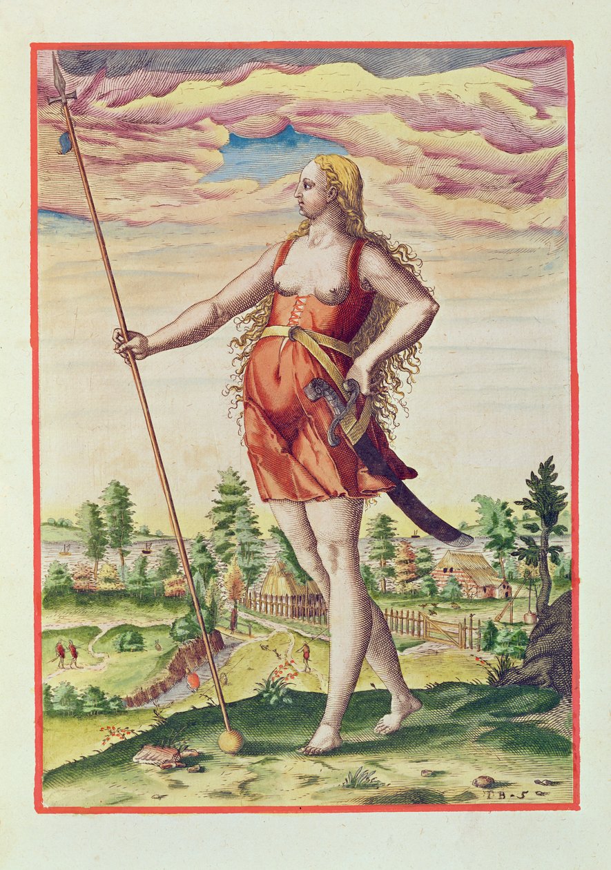 Theodore de Bry（1528-98）1585-88によって彫刻された、 &39;Admiranda Narratio ..&39;からの、隣接する部族からピクト人までの若い女性 作： ジョンホワイト