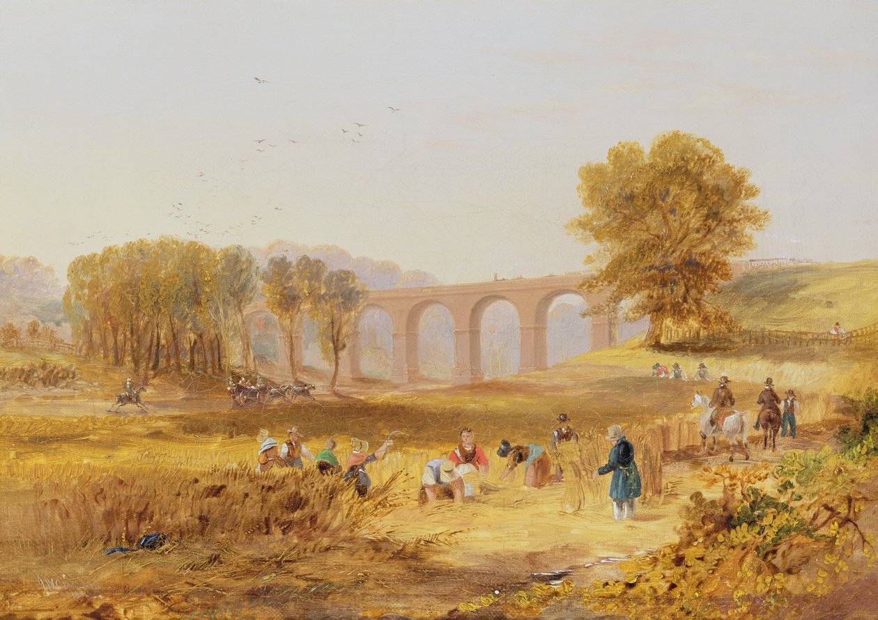 ニューカッスルアンドカーライル鉄道、1836年のコルビー高架橋 作： ジョン・ウィルソン・カーマイケル