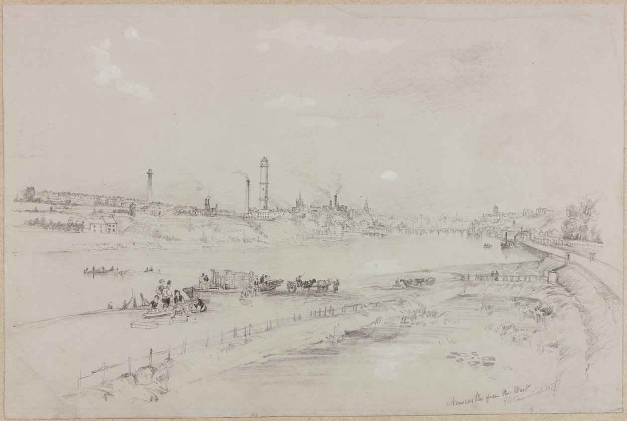 1837年の西のニューカッスル・アポン・タイン（紀元前と紙に鉛筆） 作： ジョン・ウィルソン・カーマイケル