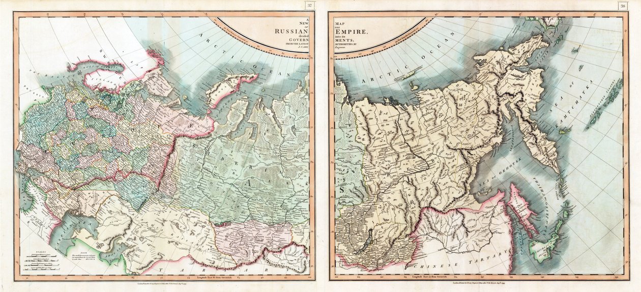 ロシア帝国の分割統治地図 パー・カリー、ジョン（c. 1754-1835）。エッチング、水彩画 作： ジョン（後）ケアリー