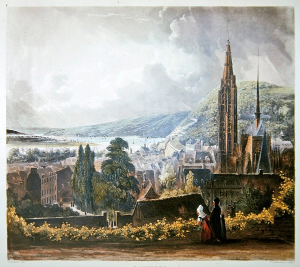 Thomas Sutherland (b.1785)が彫った「Views on the Seine」よりCaudebec、R. Ackermann (1764-1834)が1821年に出版（カラーリトグラフ）。 作： ジョン（後）ゲンダル