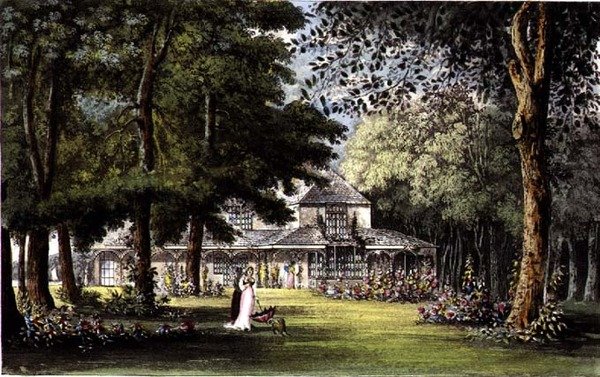 R.アッカーマン（1764-1834）の「芸術のリポジトリ」より「オールド・ウィンザーのエリザベス王女のコテージ」。 作： ジョン（後）ゲンダル