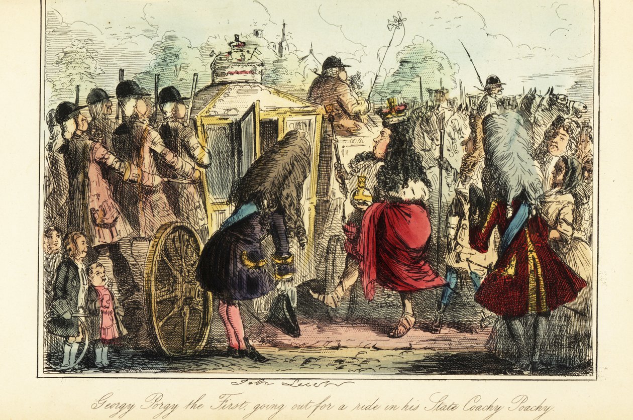 死の夜、オスナブリュック行きの王室専用馬車に乗るイギリス王ジョージ1世（1727年6月22日 作： ジョン（後）リーチ