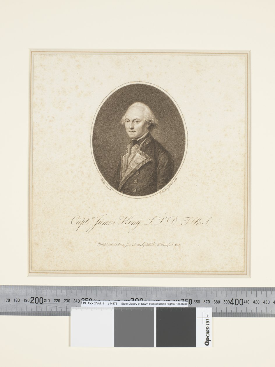 III.ジェームズ・キング船長、フランチェスコ・バルトロッツィ（1727-1815）が1773-84年頃に描いたもの（エングレーヴィング 作： ジョン（後）ウェバー