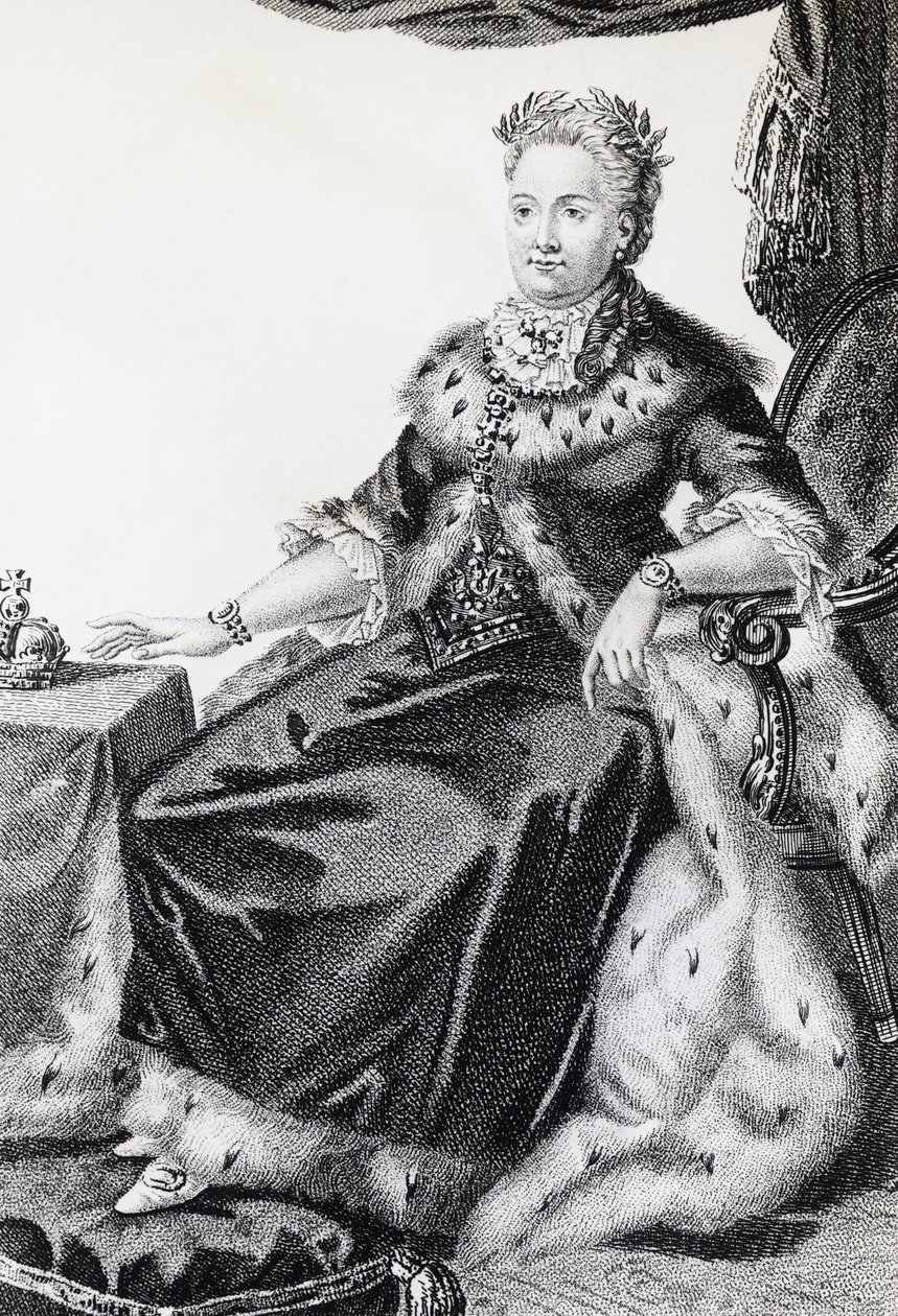 エカテリーナ2世、ソフィー・フリーデリケ・アウグスト（1729-1796）、ロシアの女帝、エングレービング 作： ウォルターチャールズミルズ
