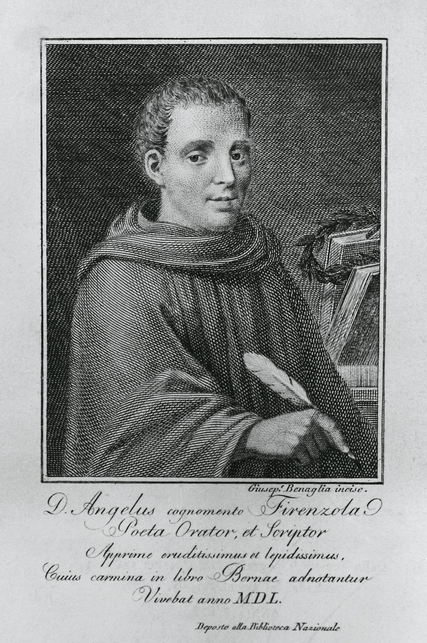 Agnolo Firenzuola（1493-1543）の肖像（イタリアの作家・人文主義者）、Giuseppe Benaglia（1796年頃～1830年頃）のエングレーヴィング。 作： ウォルターチャールズミルズ