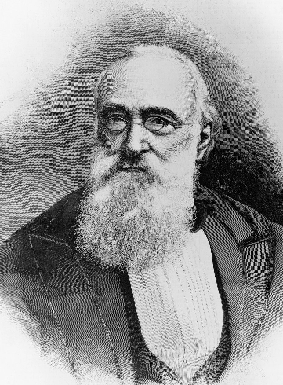 イタリアの政治家であり、イタリア王国の首相であったアゴスティーノ・デプレティス（1813-1887）の肖像、ミケーレ・シェンボッヘ（活動1856-1906年頃）の写真をもとにしたエングレーヴィング。 作： ウォルターチャールズミルズ