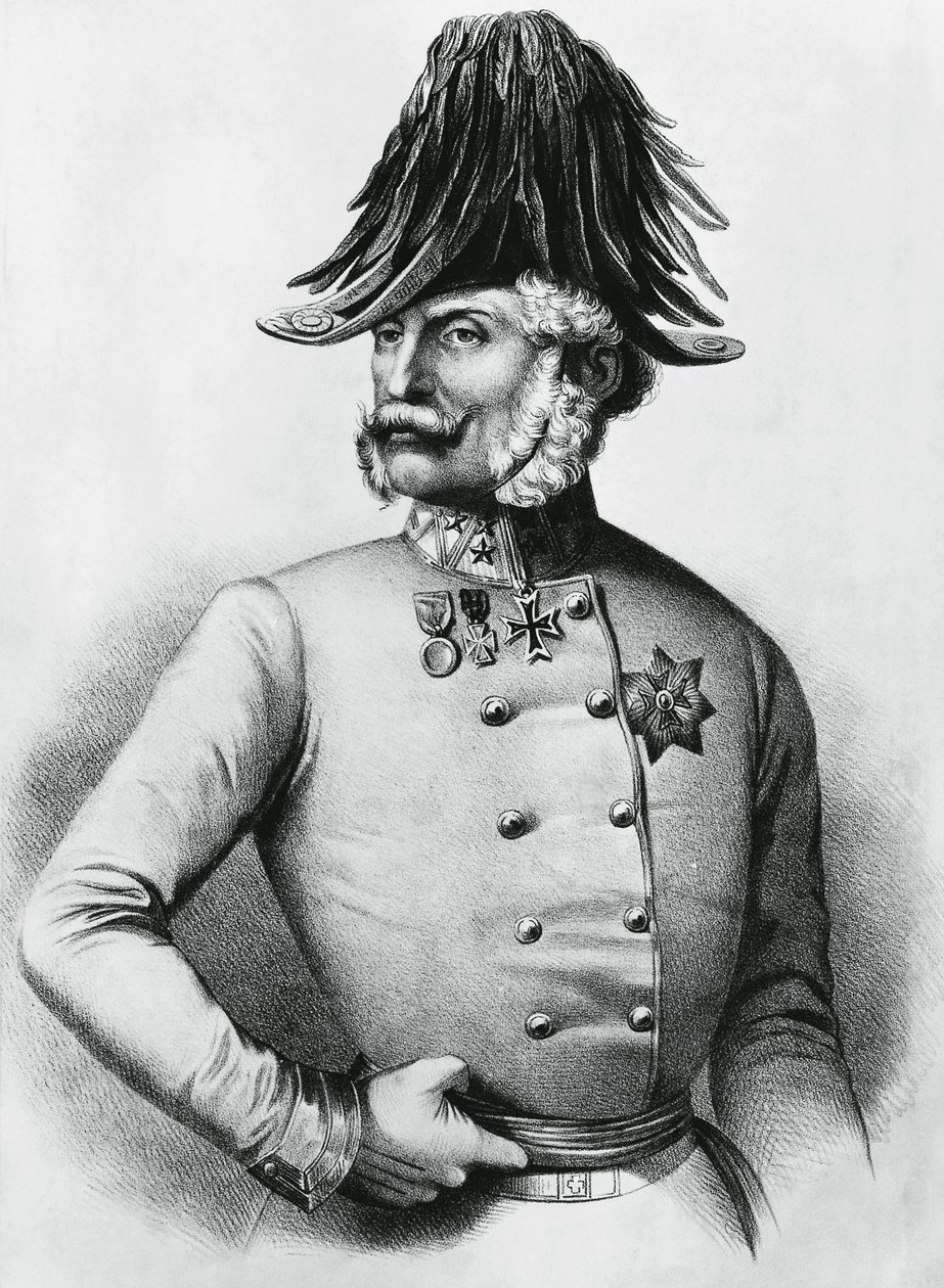 オーストリア・ハンガリー帝国の将軍であり政治家であったフェレンツ・ギュライ（1798-1868）の肖像（エングレービング 作： ウォルターチャールズミルズ