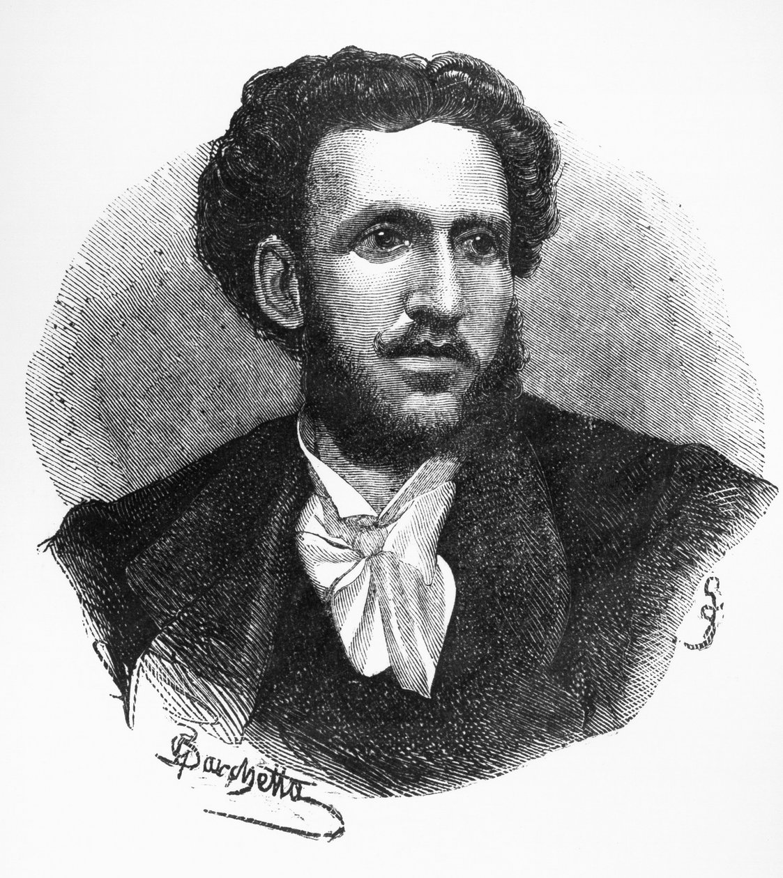 イタリアの作家、詩人、ジャーナリスト、イギニオ・ウーゴ・タルケッティ（1839-1869）の肖像、エングレーヴィング 作： ウォルターチャールズミルズ