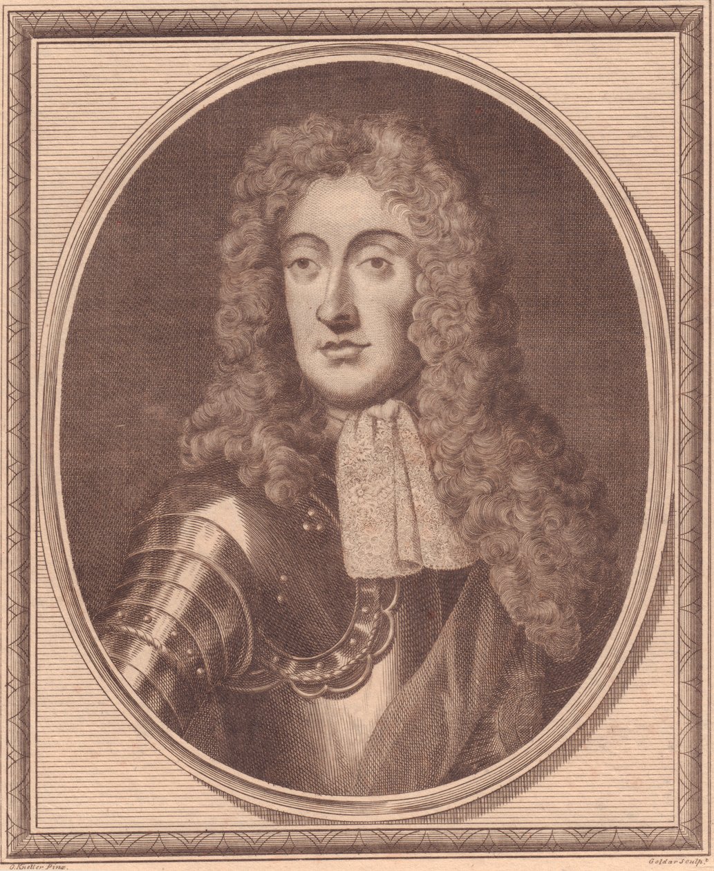 イングランドのジェームズ2世（1633-1701）の肖像、G・クネラーの絵画からジョン・ゴールダー（1729-1795）による銅版画 作： ウォルターチャールズミルズ