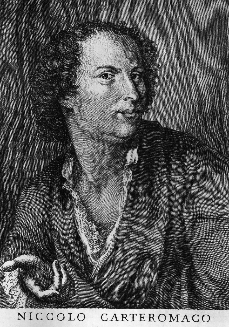 イタリアの詩人、ニッコロ・フォルテグエリ（ニッコロ・カルトマコ）（1674-1735）の肖像、エングレーヴィング 作： ウォルターチャールズミルズ