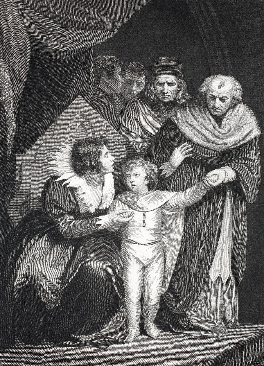 息子を引き渡すエリザベス・ウッドヴィル（リトグラフ