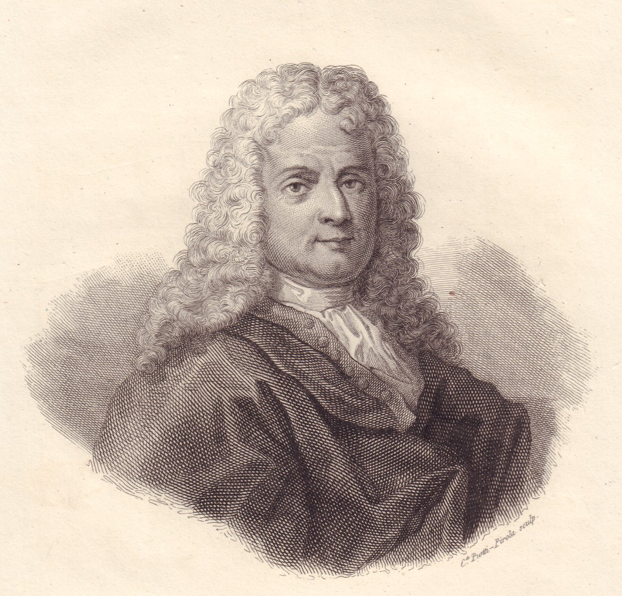 細密画　銅版画（イタリアの作家） イタリアの数学者ヤコポ・リッカティ（1676-1754）の肖像、Caterina