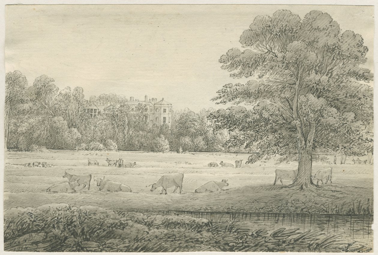 ハグレイホール：ペンとウォッシュの描画、1814年5月4日 作： ジョン・オールポート
