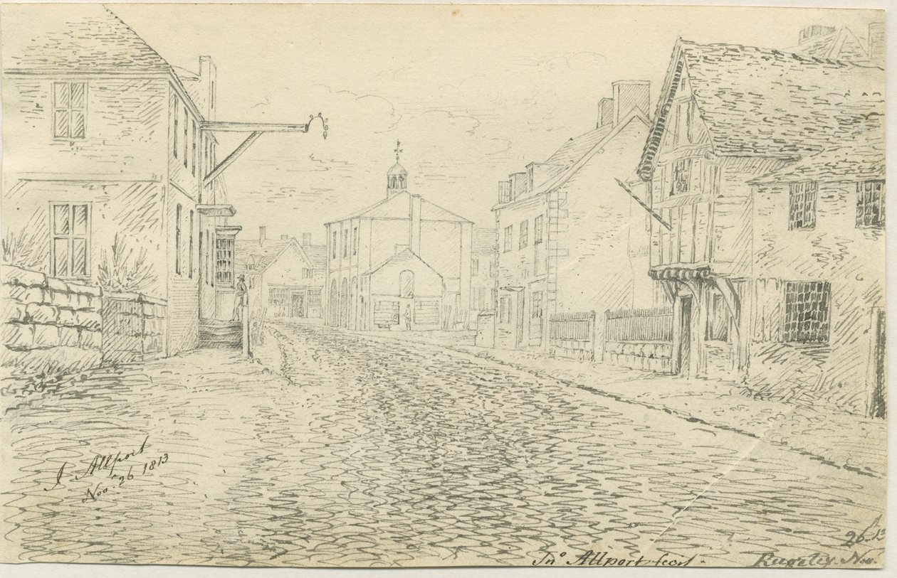 Rugeley Town：ペンとインクの描画、1813年11月26日 作： ジョン・オールポート