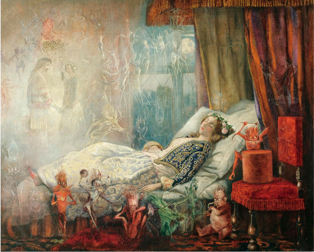 "Le reve apres le bal masque" (仮面舞踏会の後の夢) Peinture de John Anster Fitzgerald (1832-1906), - 油彩・キャンバス, 35,5x44,5 - Private Collection 作： ジョン・アンスター・フィッツジェラルド