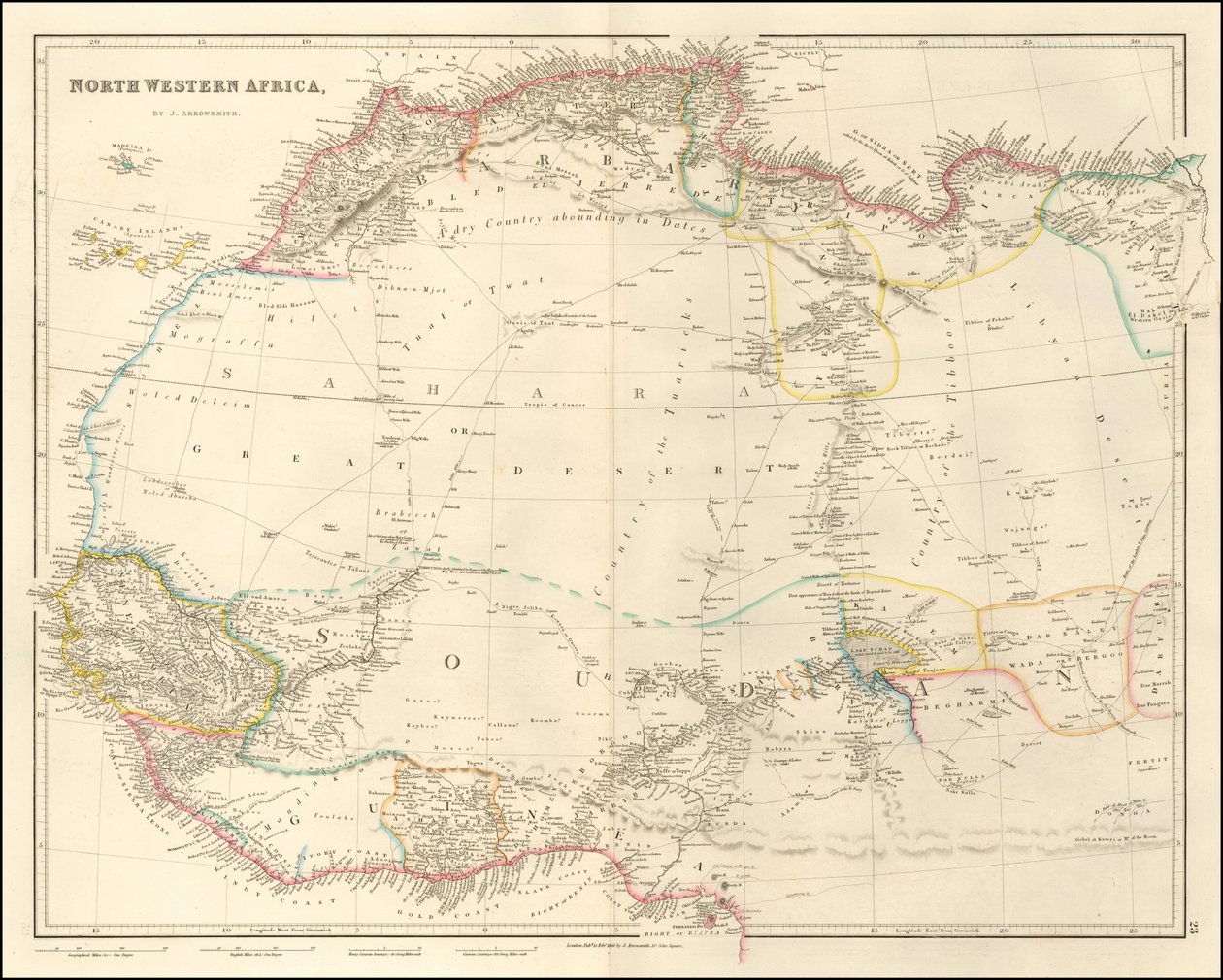 1842年、ジョン・アロースミスによる北西アフリカの地図 作： ジョン・アロウスミス