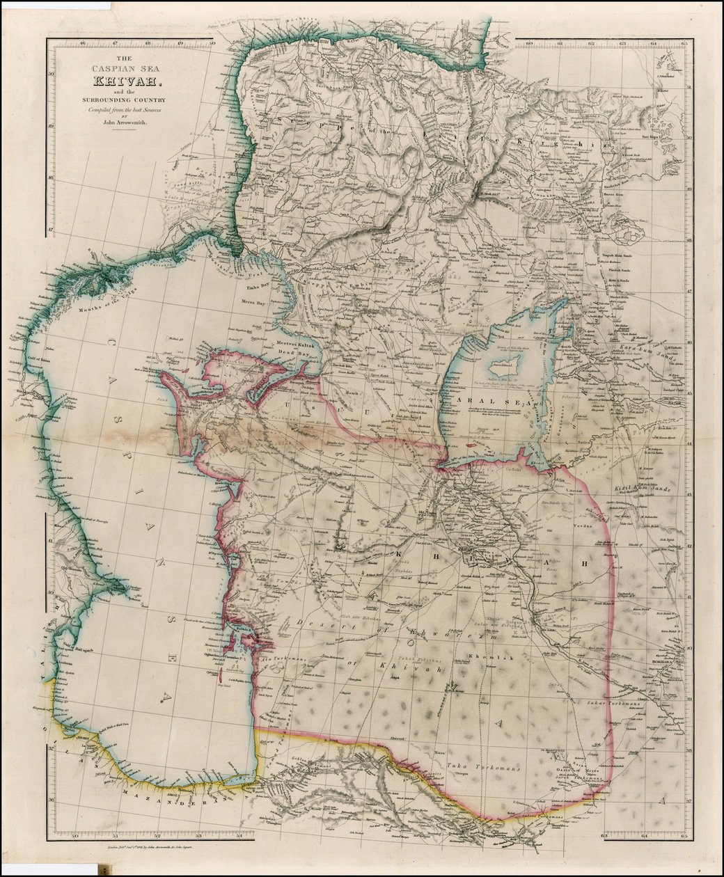 1842年、ジョン・アロースミスによるカスピ海、ヒヴァとその周辺の地図 作： ジョン・アロウスミス
