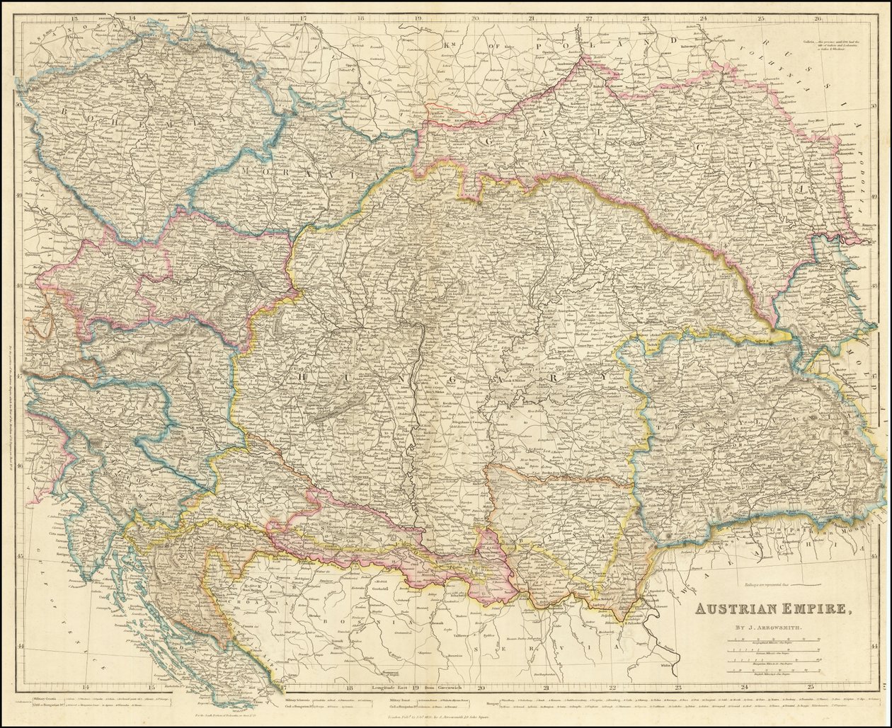 1858年、ジョン・アロースミスによるオーストリア帝国の地図 作： ジョン・アロウスミス