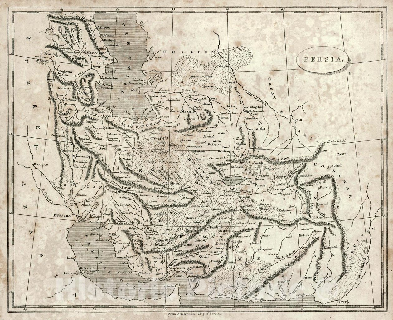 アロースミスのペルシャ地図、1819年 作： ジョン・アロウスミス