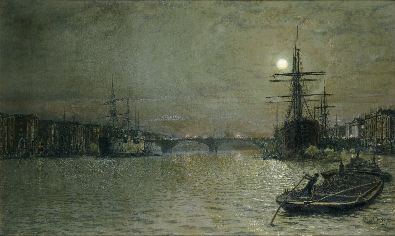 1884年の夜のプールとロンドンブリッジ 作： ジョン・アトキンソン・グリムショー