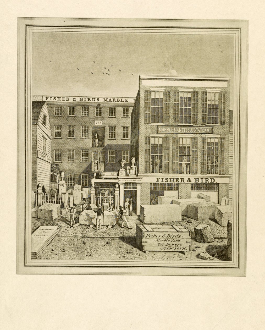 フィッシャー＆バードのマーブル・ヤード、パブ。1836年に描かれたもの 作： ジョン・ベイカー