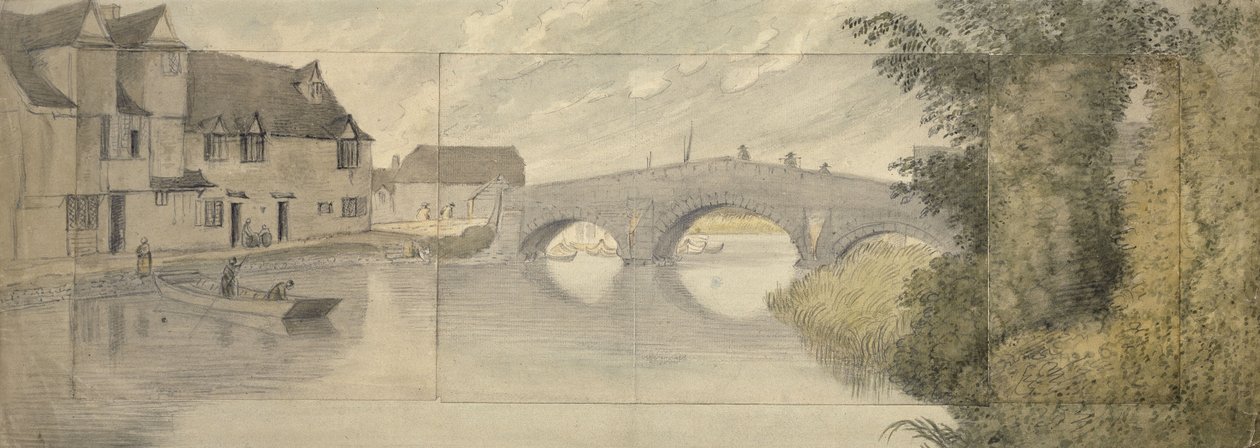 ハイスブリッジ、オックスフォード、1789年（大きなシートに貼り付けられた3枚の紙のグラファイトの上の水彩画） 作： ジョン・バプティスト・マルチェア