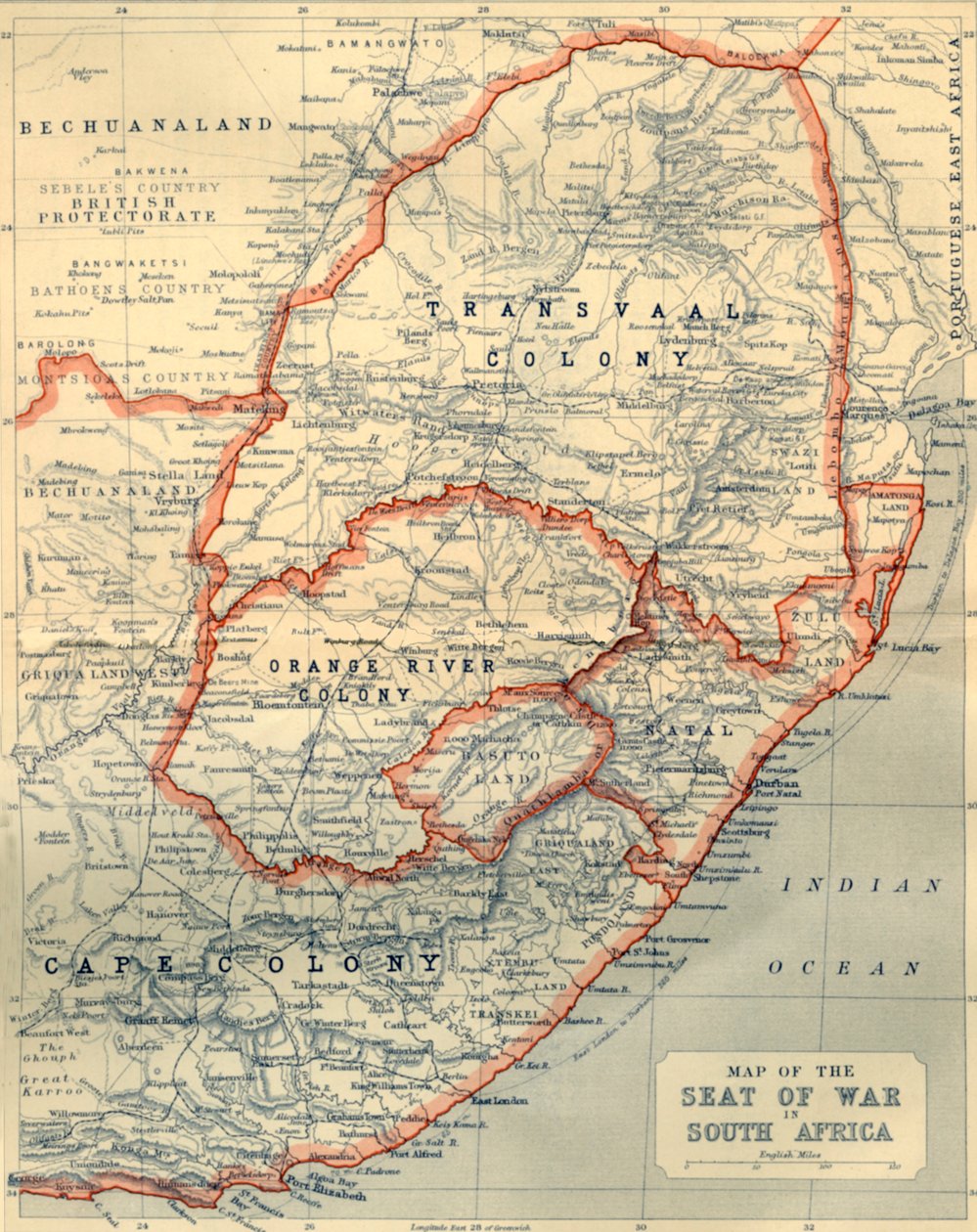 南アフリカの戦争の席の地図、1901年。 作： ジョン・バーソロミュー