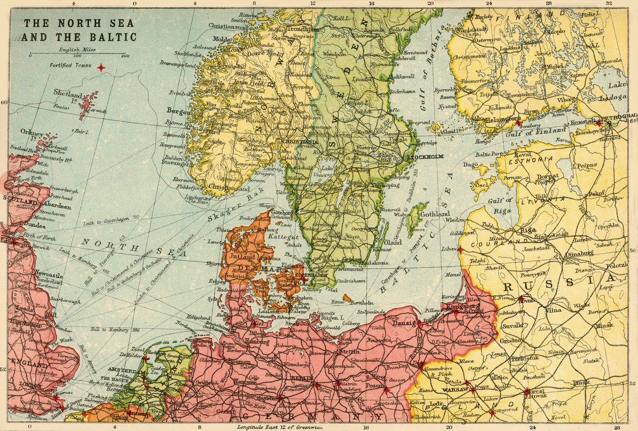 北海とバルト海の地図、c1914、c1920。 作： ジョン・バーソロミューと息子