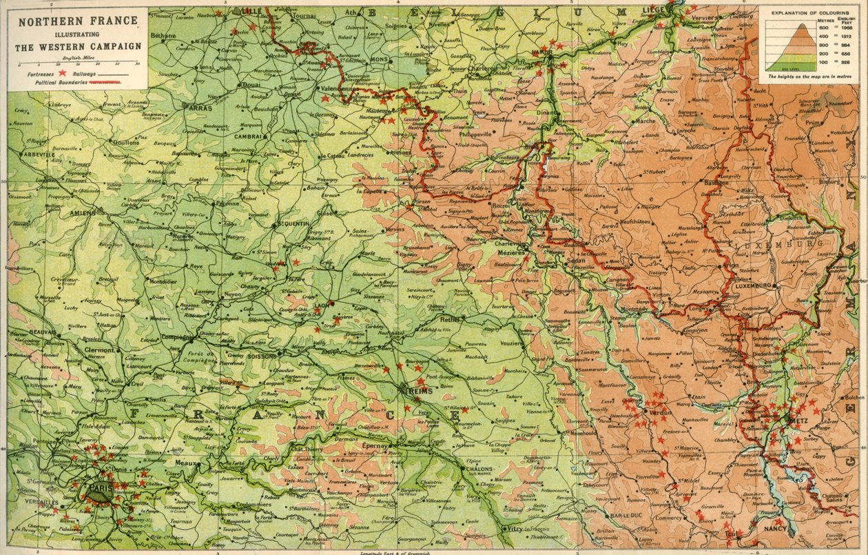 1914年、1920年、西フランスの作戦を示す北フランス。 作： ジョン・バーソロミューと息子