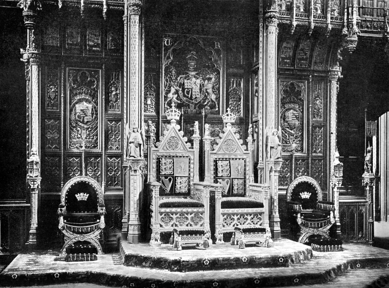 王位、貴族院、ウェストミンスター、c1905。 作： ジョン・ベンジャミン・ストーン