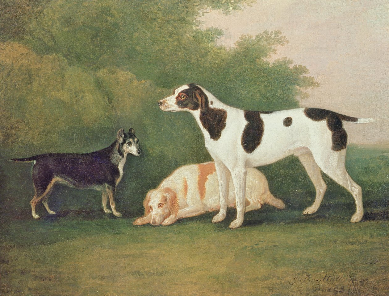 風景の中の3匹の犬 作： ジョン・ボールトビー