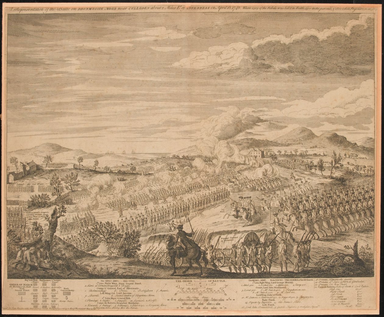 ？Drunmossie [sic]ムーアとカロデン近くの戦いの描写？、1746年4月16日 作： ジョン・ボウルズ