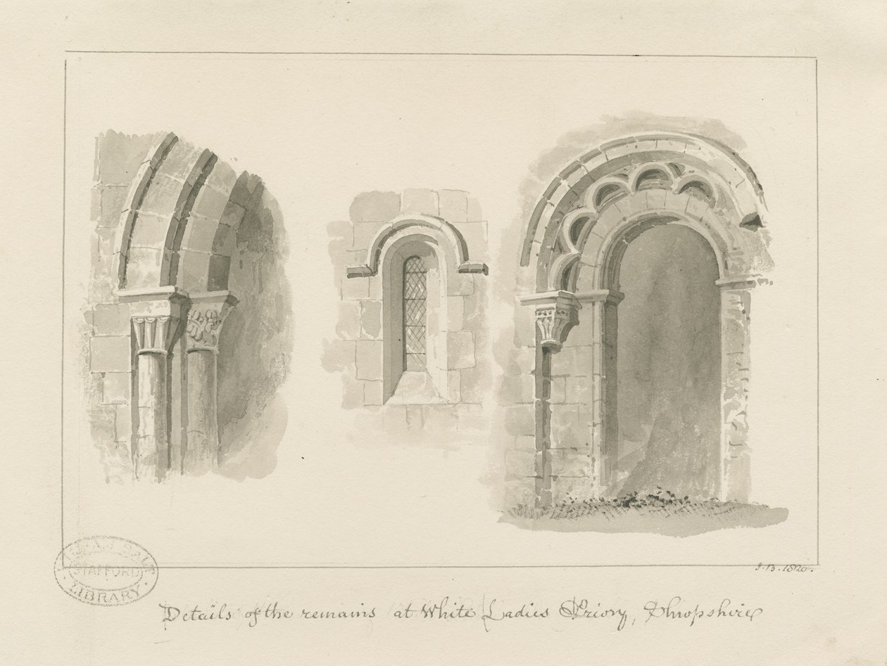 Brewood - Whiteladies Priory (Rain) : セピア画 作： ジョン・バックラー